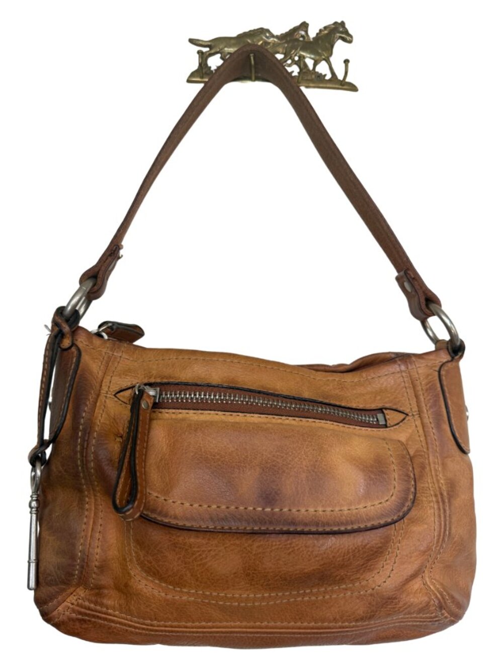 Y2K Fossil Brown Leather Shoulder Bag | Slouchy Boho Everyday Purse Gift